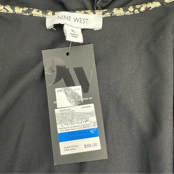 Nine West Cinched Blouse Black Gold Foil Leopard Print size XL - Picture 10 of 11